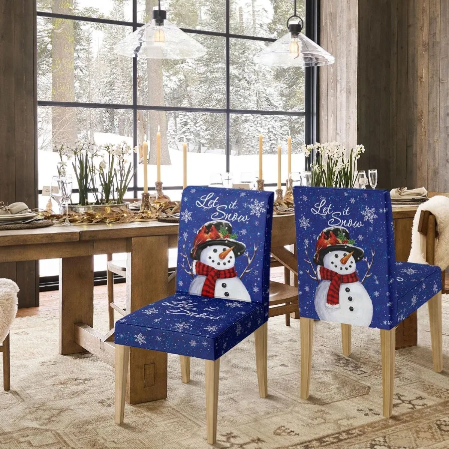 4 قطع من أغطية كراسي تناول الطعام لعيد الميلاد بتصميم رجل الثلج الأزرق لديكور المنزل في العطلات، غطاء قابل للإزالة وقابل للغسل Cha #4