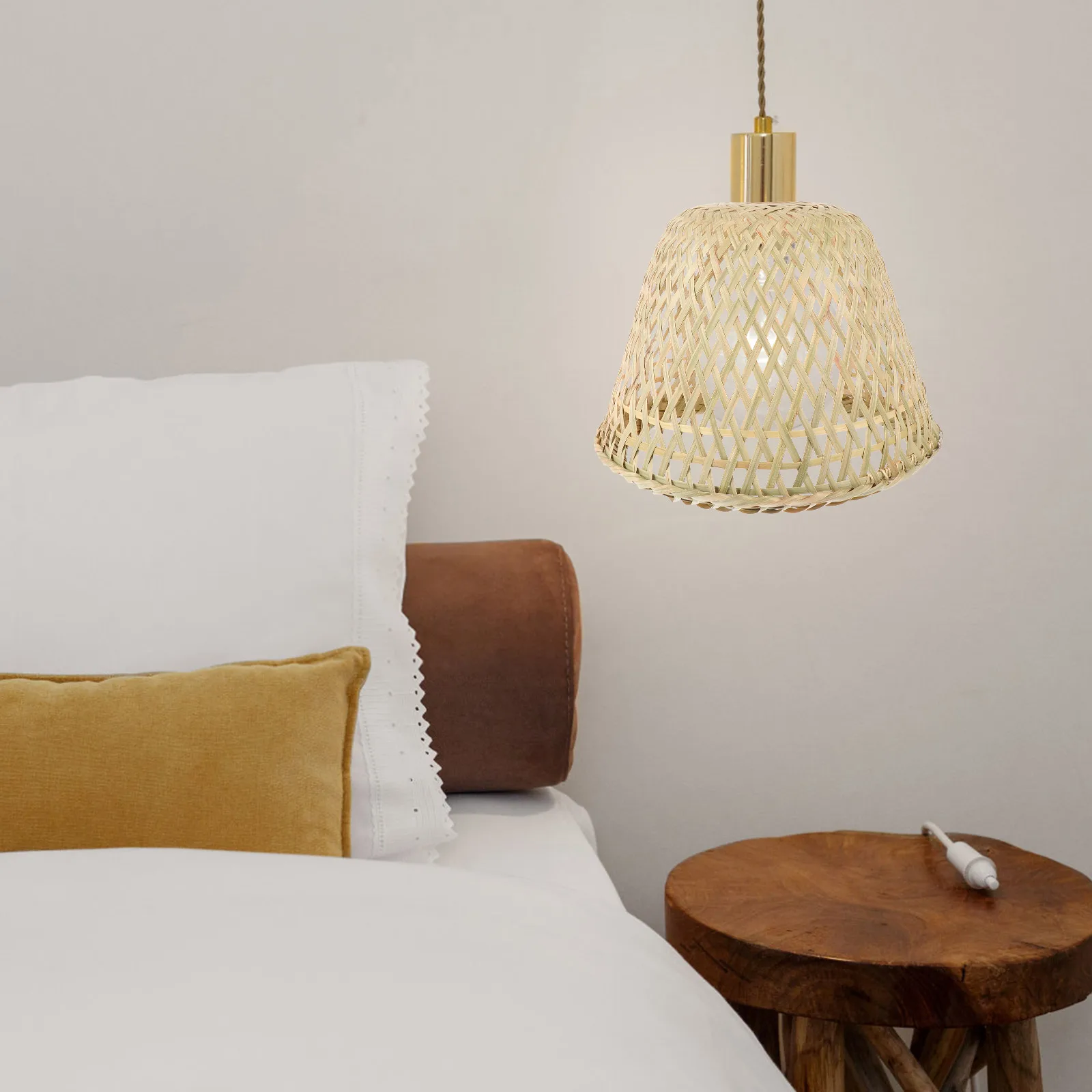 

1pc Bamboo Woven Lampshade Craft Design Long-Lasting Home Decor Light Cover For Ceiling Pendant Stylish Rustic Unique