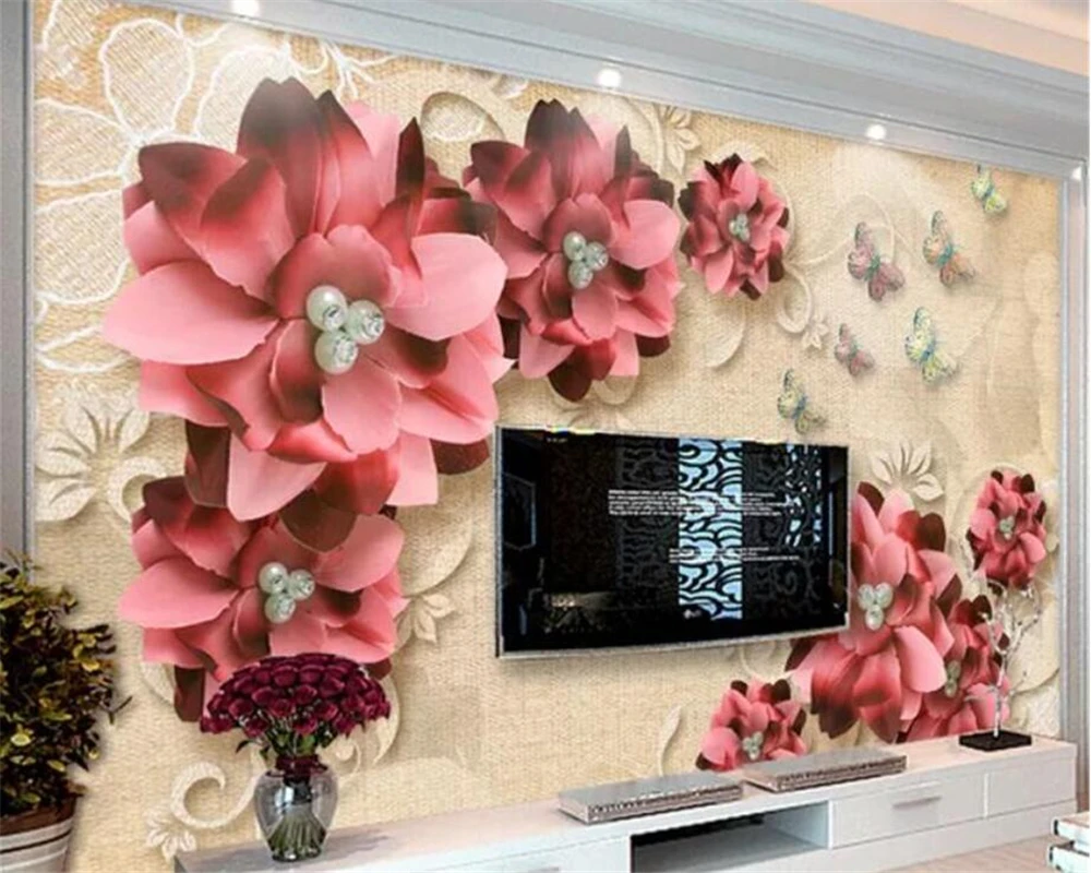 

Custom wallpaper 3d mural retro jewelry flower living room TV background wall living room bedroom hotel wallpaper papel de pared