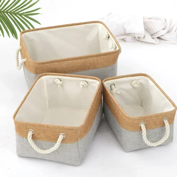 Space-saving Makeup Storage with Handles Picnic Basket Laundry Basket Versatile Double-layered Linen Laundry Basket