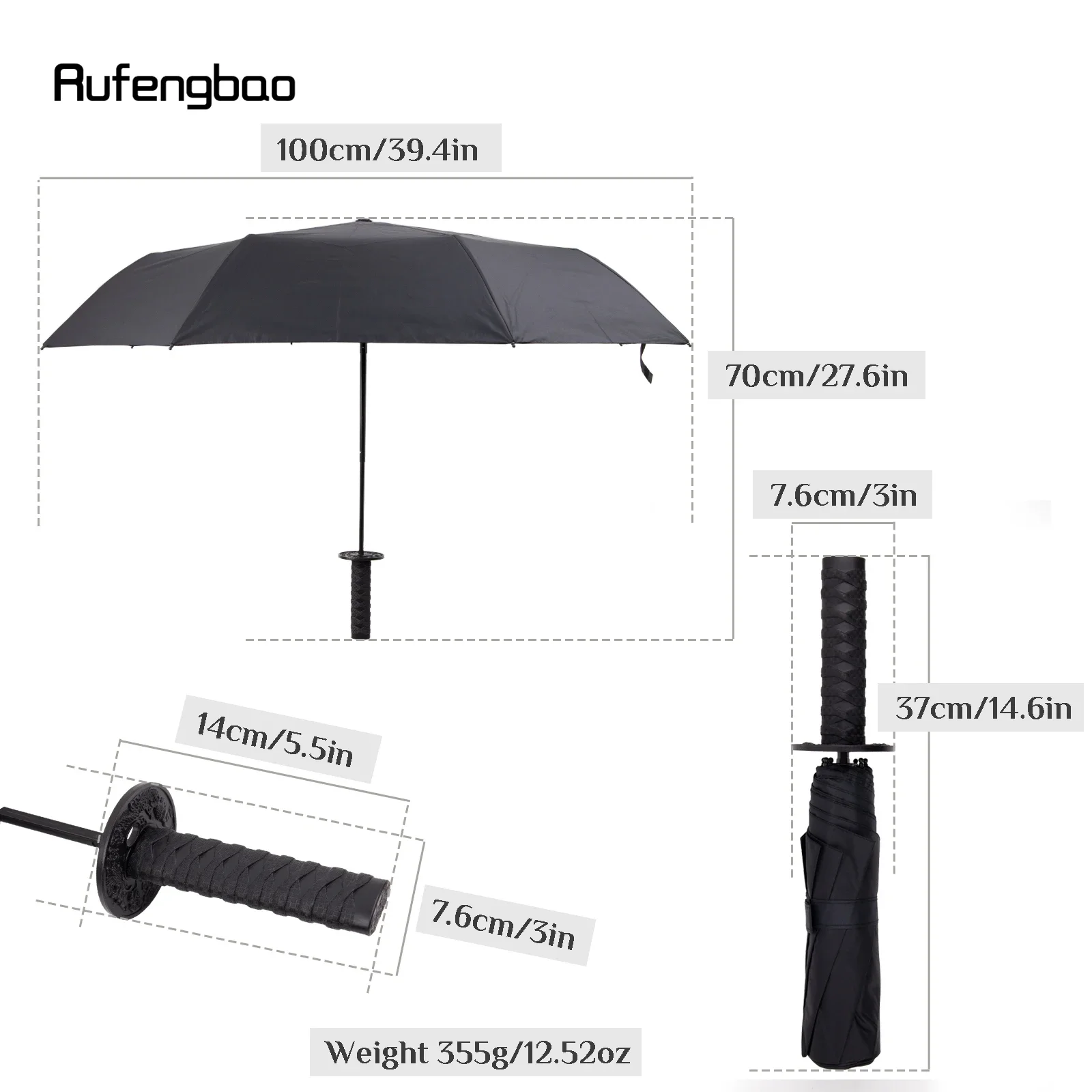 Guarda-chuva samurai preto para homens e mulheres, guarda-chuva automático, guarda-chuva dobrável, proteção uv, para dias ensolarados e chuvosos