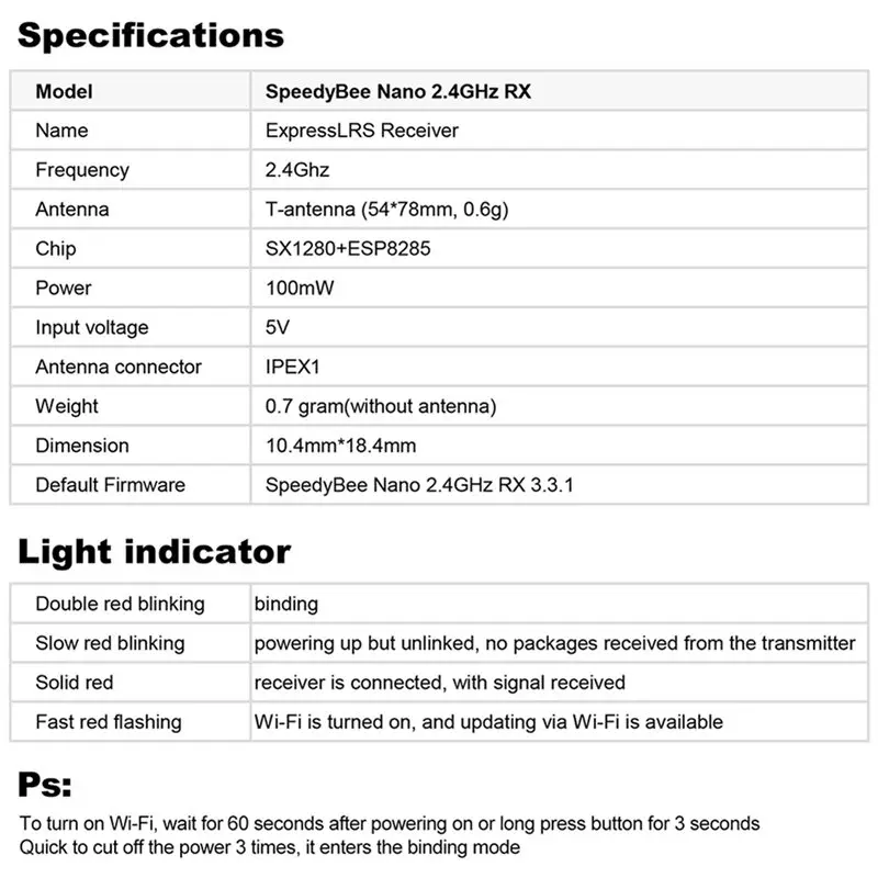 ABXE-2X For Speedybee Nano 2.4G Expresslrs ELRS Receiver For FPV Freestyle Long Range Drones DIY Parts