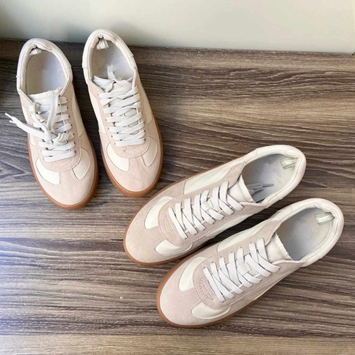 

Maxdutti Lovers Shoes Vintage Color Blocked Cowhide Upper Latex Insole Vulcanized Shoes Women Sneakers Shoes Women