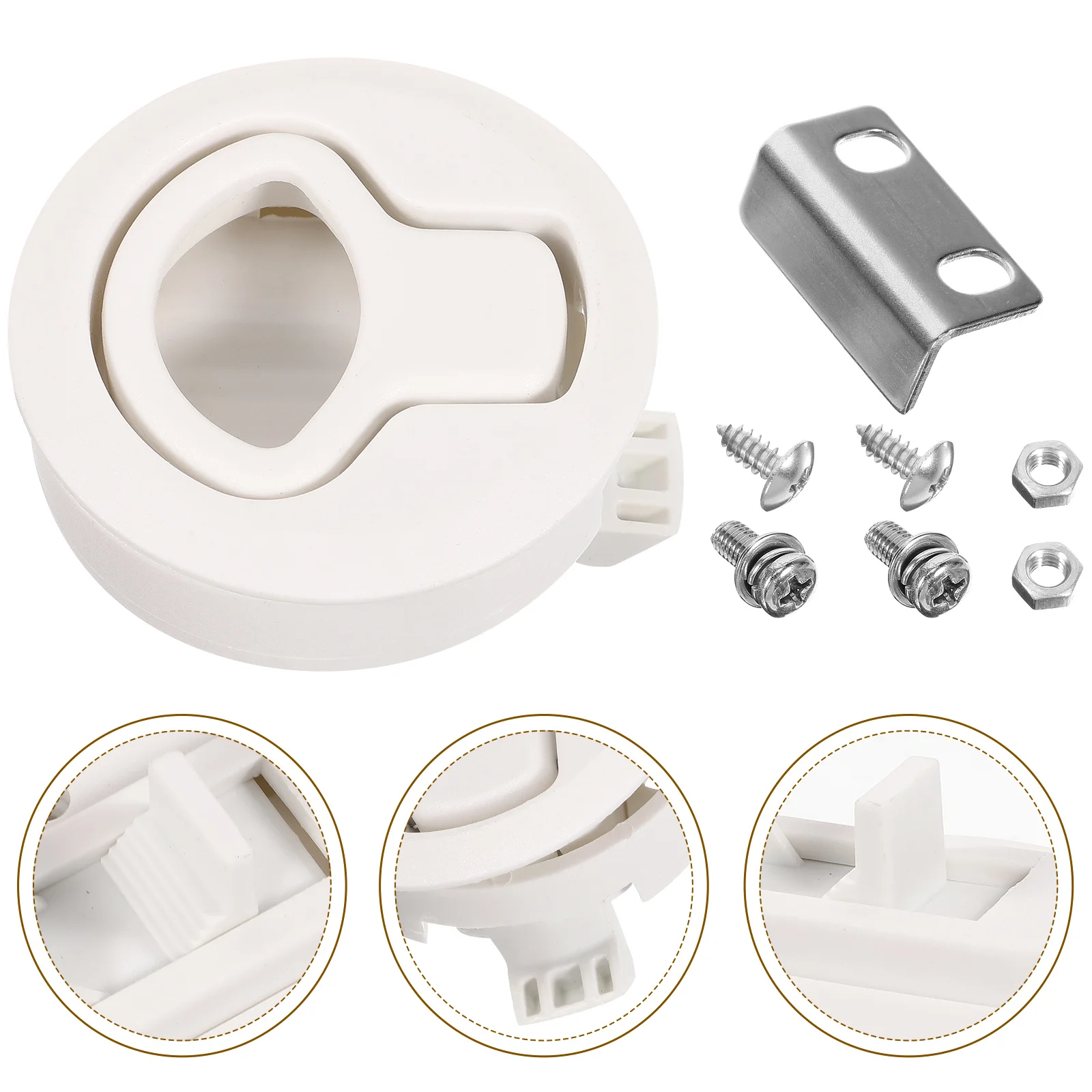 

RV Modified Round Pull-type Boat Latch Head Lock Bracelet (white) Flush Slam Latches Parts Locking Deck Hatch Plastic Marine