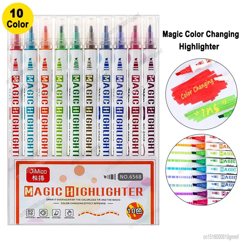 10Pcs Set Magic Color Changing Highlighter Dual Tip Art Marker Pen For Diary Scrapbook DIY Graffiti Drawing Painting Stationery