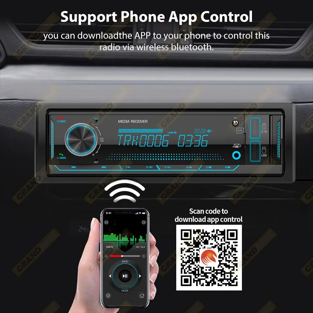 Grandnavi 1 Din MP3 Radio samochodowe Audio Stereo FM Aux Odbiornik wejลciowy SD TF USB 12V In-dash Bluetooth Multimedialny radioodtwarzacz