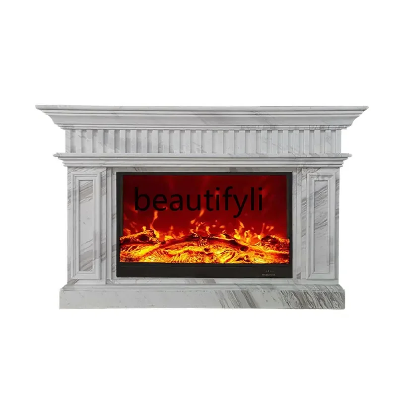 ssK178 Simple modern American marble stone living room decorative cabinet marble stone carving jazz white mantel custom
