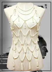 Body Jewelry  Sexy Skirt Chain Chest Chain simulated pearl Three Point Thong Chain Bra Chain Necklace Bikini Chest-wrapped Chain