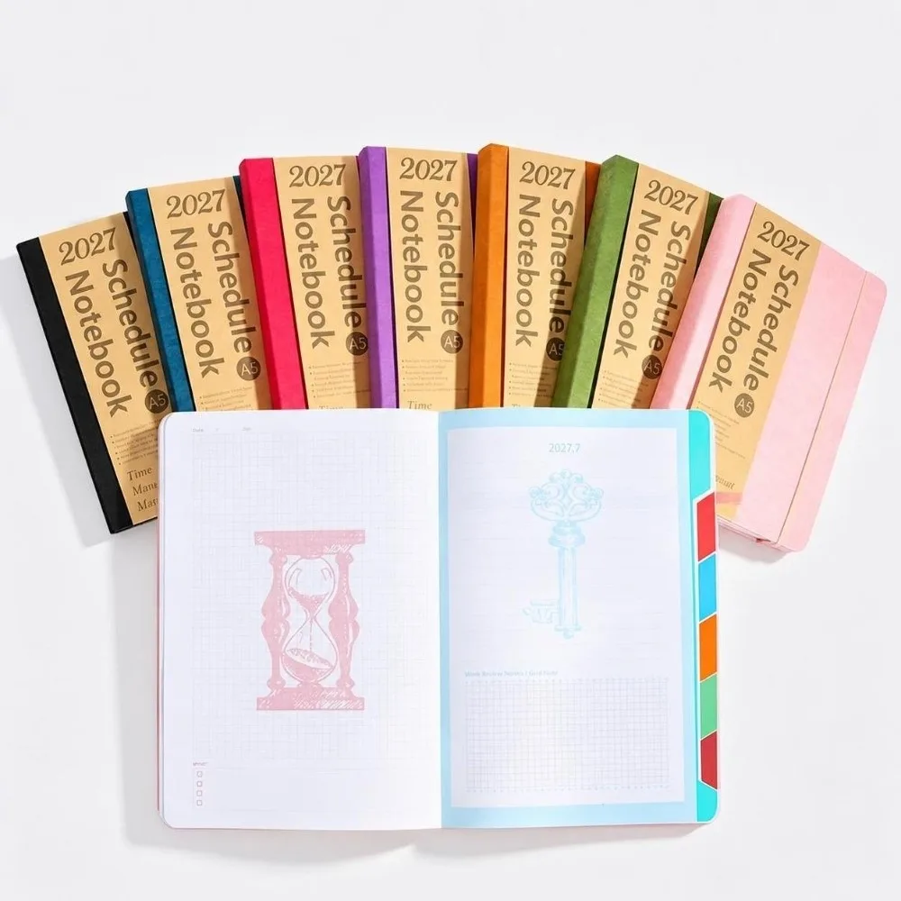 PU Leather 2027 Planner Notebook Elastic Band Daily Weekly Monthly Planner A5 Daily Schedule Planner Time Management