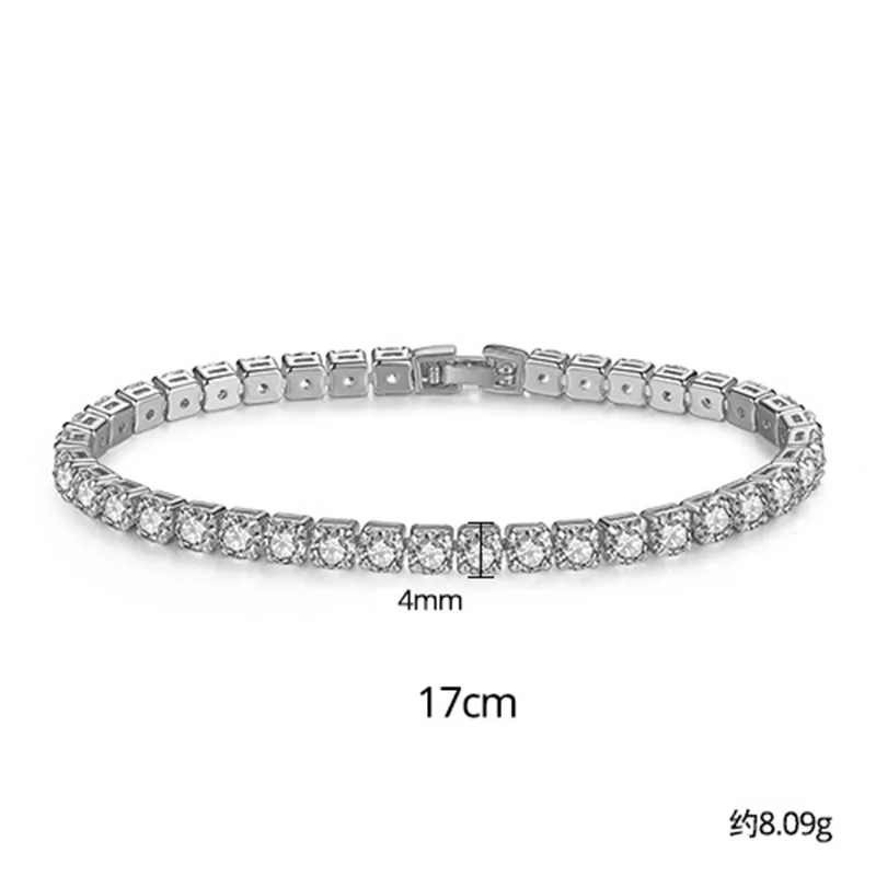 2024 New Luxury Silver Color on Hand 4MM 17CM Princess Bracelet Bangle for Women Anniversary Gift Jewelry Wholesale S5650