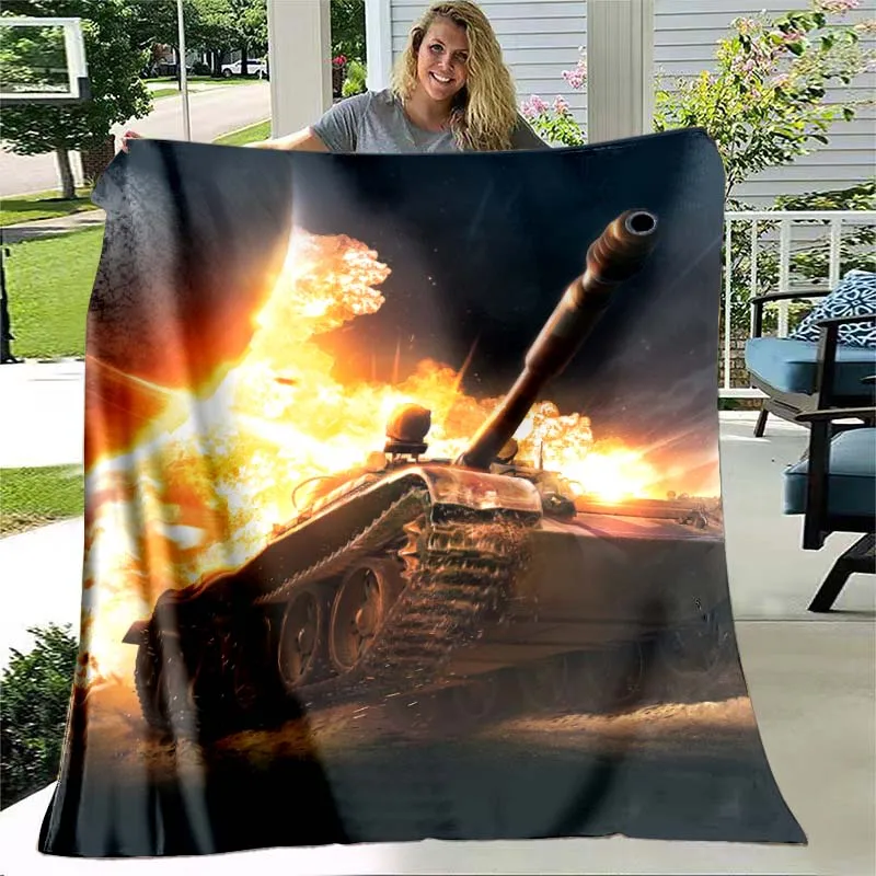 War Tank Flannel Throw Blanket Printed Military Weapons Blanket Bed Sofa Travel Hiking Picnic Blankets for Boys Men Adult Gifts