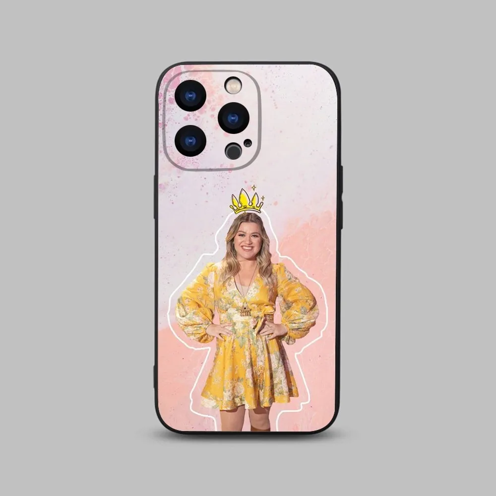 Kelly Clarkson Singer Phone Case For iPhone 15,14,13,12,11 Plus,Pro,Max,XR,XS,X,7,8 Plus,SE,Mini Black Silicone Soft