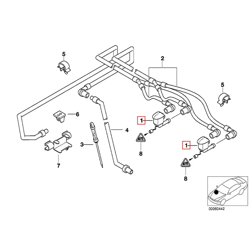 1คู่สำหรับ E39 BMW 5-1997-2003 525I 528I 530I 540I M5กระจกหน้ารถหัวฉีดอุ่นน้ำเข้าคู่เจ็ท