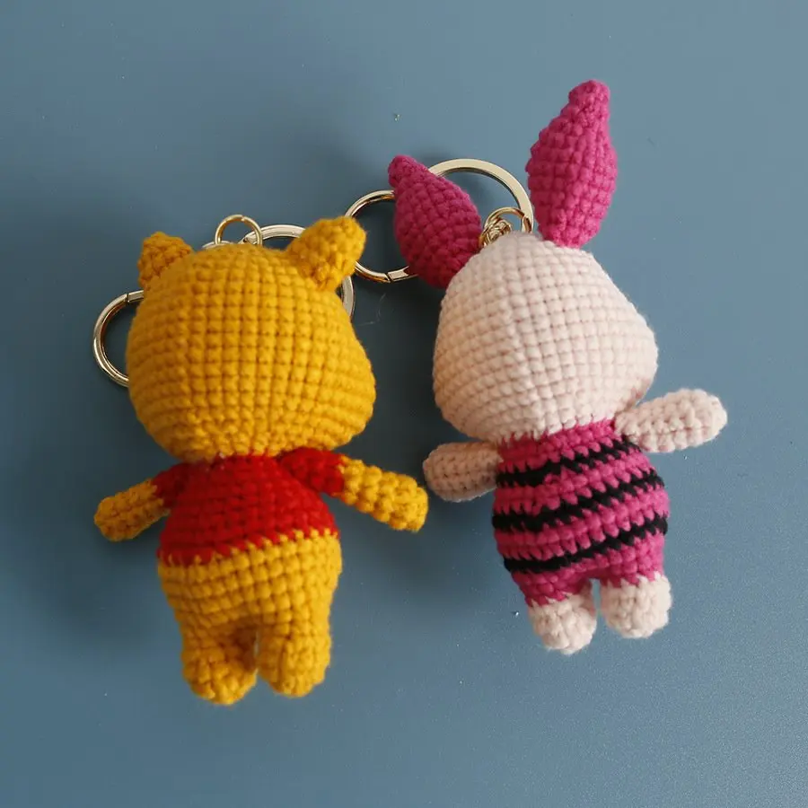 Handmade Crochet Stuffed Key Chain kawaii Knitted Cartoon bear Rabbit Doll Key Ring Pendant for Boys Schoolbag Keychain