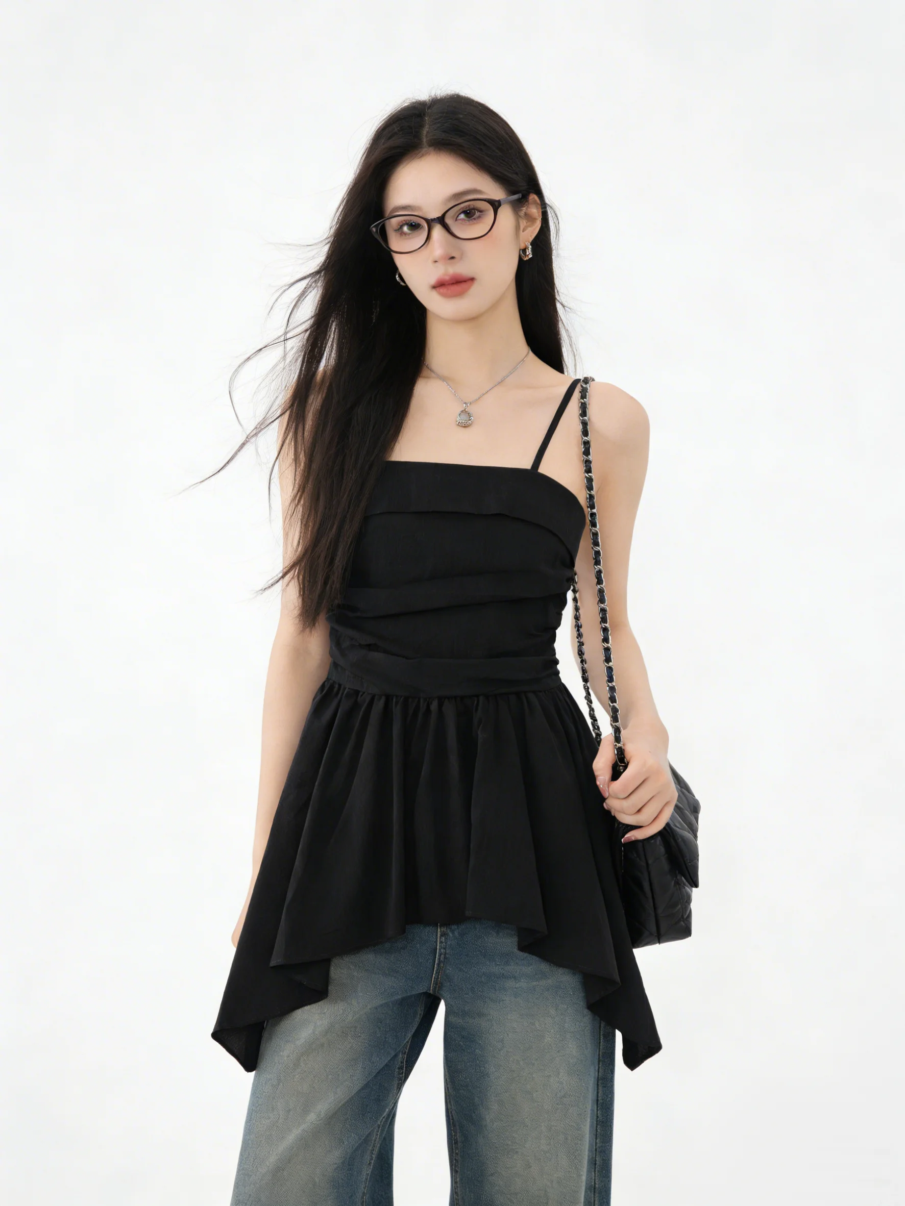 Elegant Black  Dress Women's Slim Fit Strapless Bustier Top Breathable Korean Style Summer New Arrival Gathered Hemline