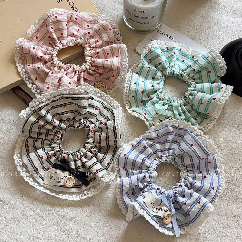 

1pcs Heart Pattern Scrunchies Sweet High Elastic Hair Ties for Girls Bun Ponytail Holder Cute New Fashion Daily Hair Accessory