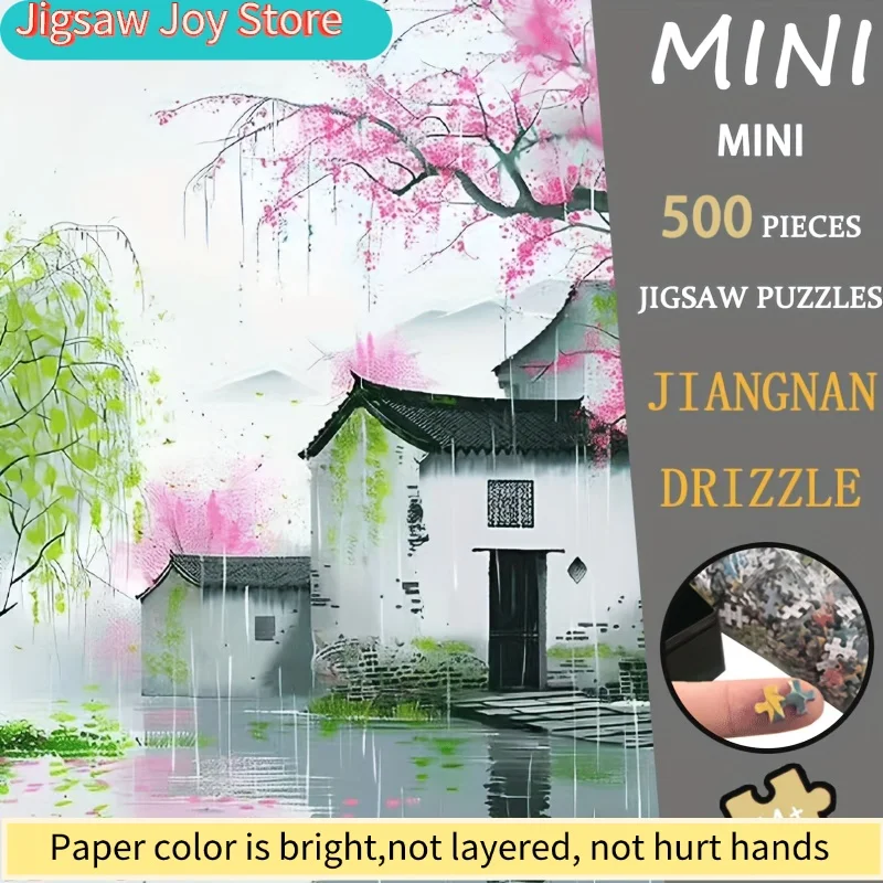 1-Box Jiangnan Drizzle Mini Puzzle -  Chinese Landscape Suitable for Adults, Luxury Collectible Art Display, Portable & Challe