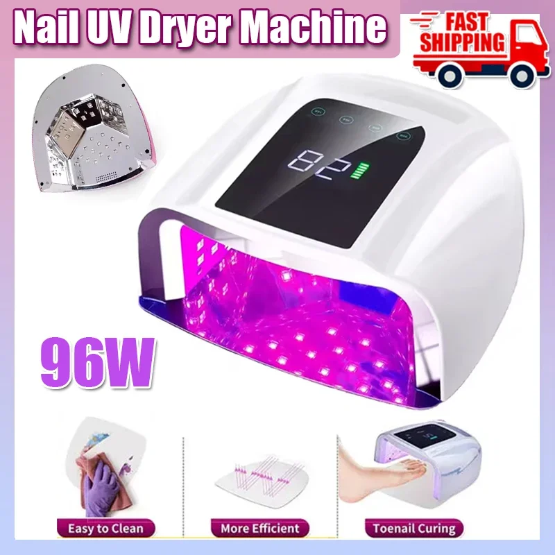 96 واط مرآة عاكسة مسمار مصباح مع وسادة معدنية اللاسلكي مانيكير مجفف ضوء الأشعة فوق البنفسجية اللاسلكية للأظافر قابلة للشحن مسمار الأشعة فوق البنفسجية LED مصباح