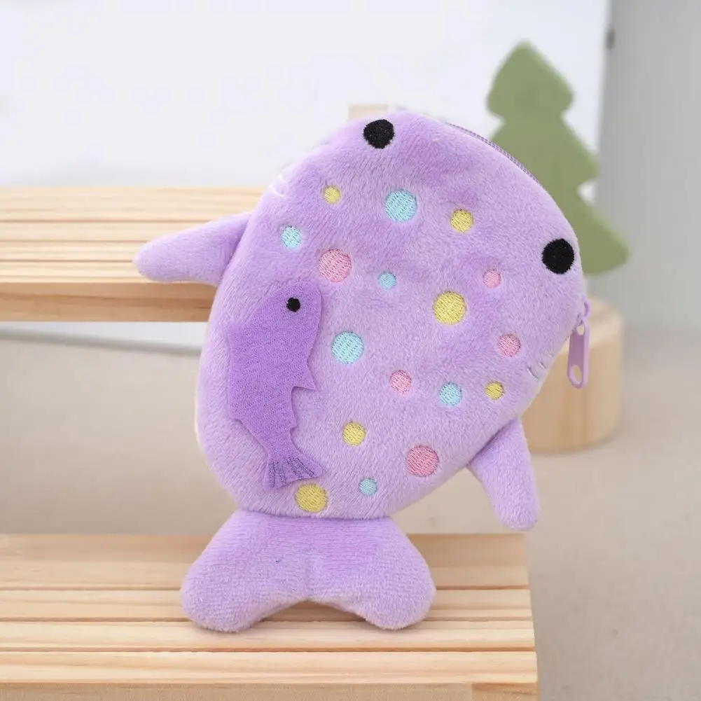 Women Coin Purse Cartoon Colorful Shark Design Zipper Closure Small Wallet Kids Small Item Organizer Small Accessory Pouch