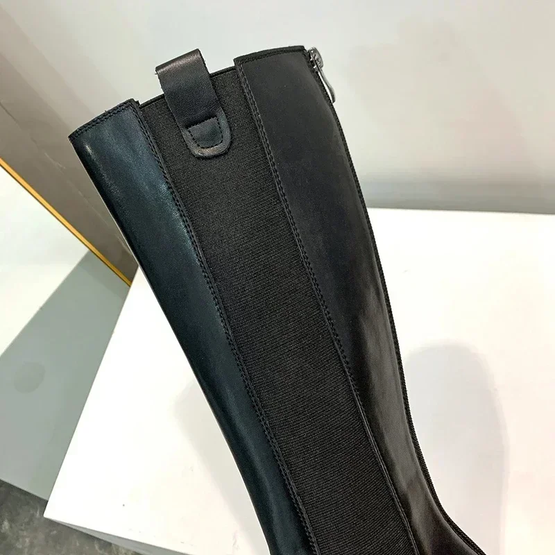 Damen Hohe Stiefel Mode Rutschfeste Wasserdichte Winter-Reißverschluss PU-Leder Kniehohe Stiefel Damen Klobige Plateau-Langstiefel – Detail 12