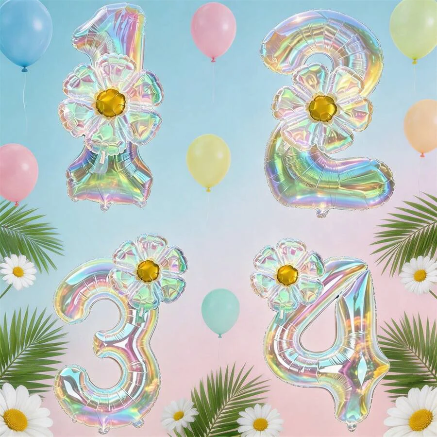 40 Zoll große, farbenfrohe, transparente Zahlenballons und große transparente Gänseblümchen-Folienballons, für Geburtstagsfeiern, Jubiläumsdekorationen – Detail 1