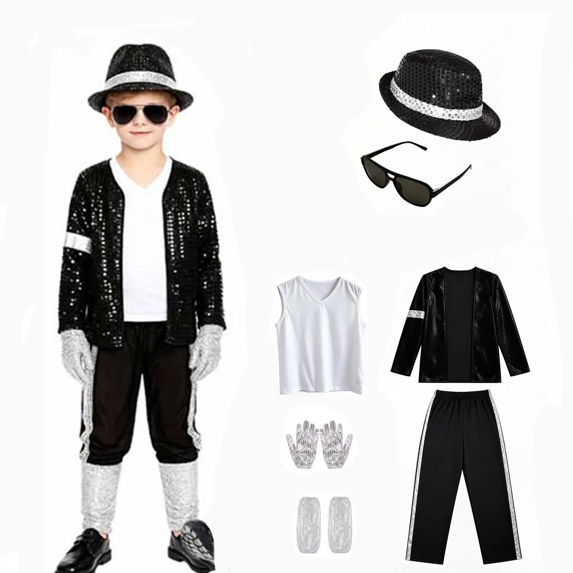 Adult Michael Jackson Cosplay Costume Wig Black Fashion Stage Clothing full set Adult Ma 2026Woman 90s Hip Hop Halloween Outfit