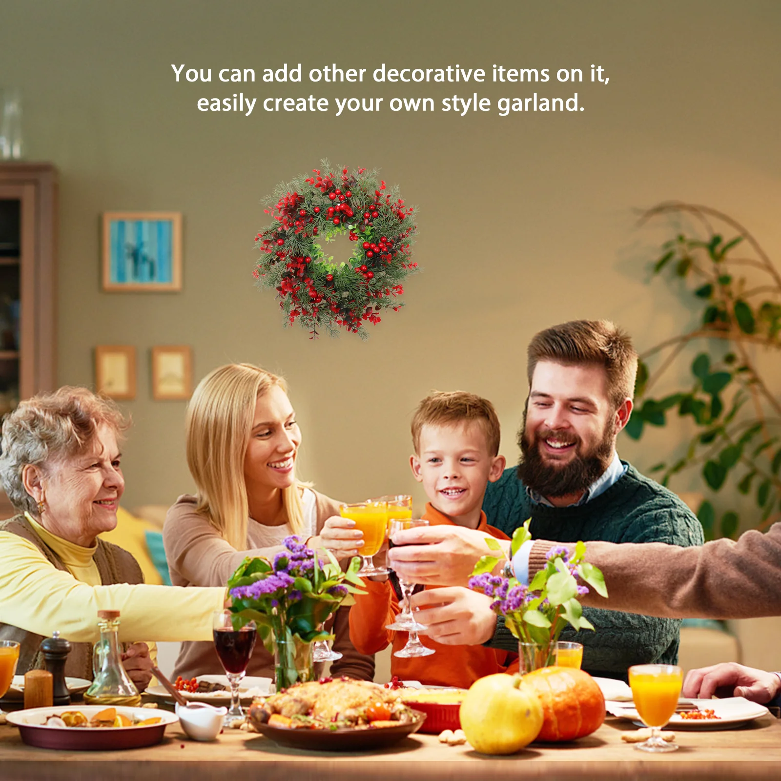 

1Pcs Xmas Wreath Decorative Garland Pendant Door Hanging Wreath Xmas Party Ornament Party Pendant Door Decor Hanging Adorn