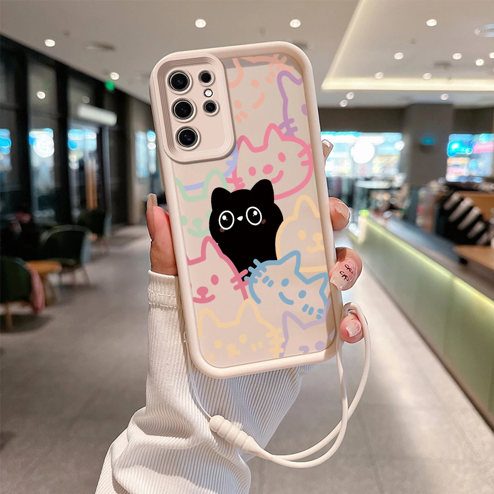 INS Stacked Cat Cute gifts Phone Case For OPPO Reno 2 3 4 5 6 7 7Z 8 8T 10 Pro Plus 4G 5G Soft TPU Back Cover With Hand Strap