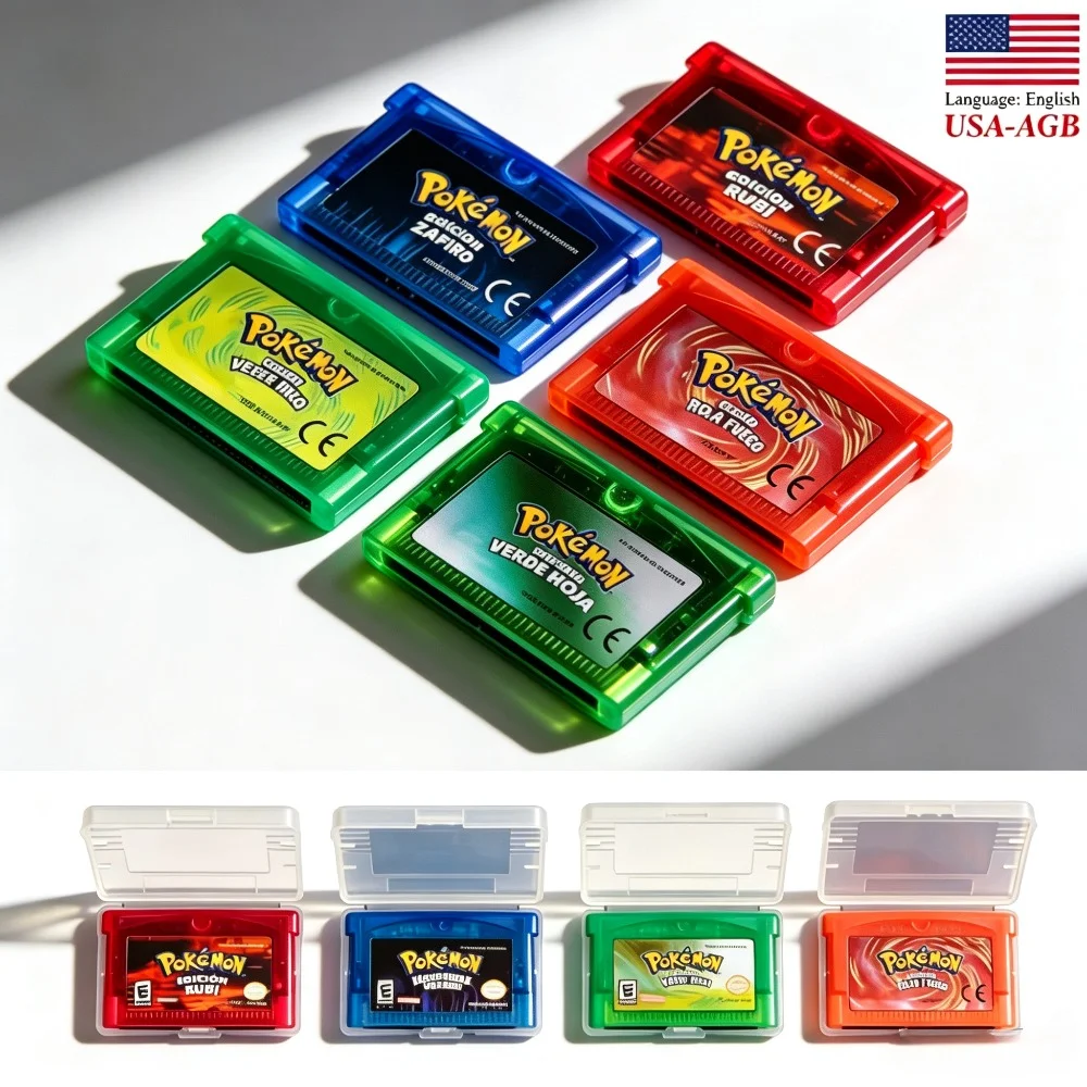 USA Version Pokémon Series GBA Game Cartridge 32‑Bit Retro Video Game Multiple Versions Game Box Fit For GBA Game Console