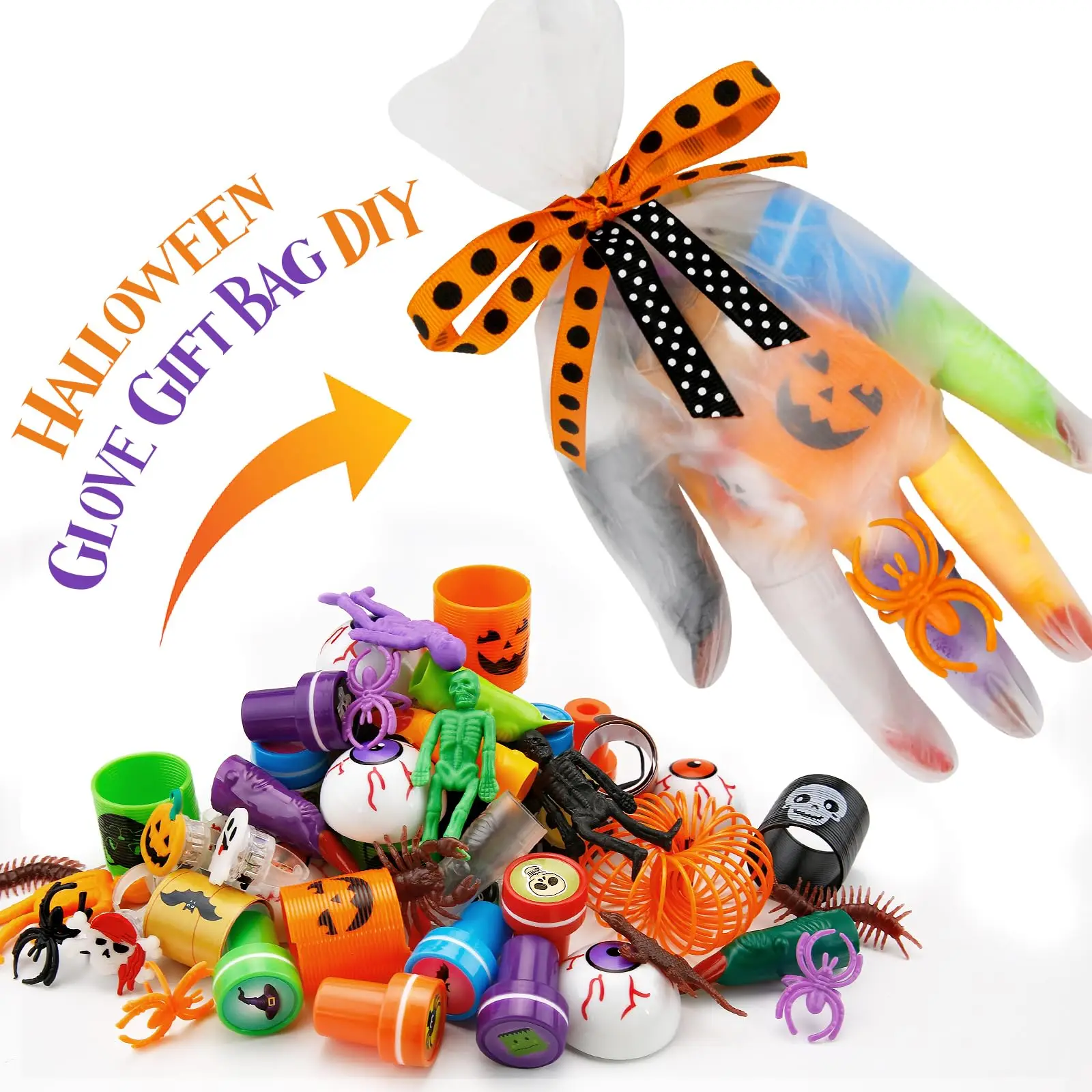 Halloween Party Favors - 20 Pac Gloves Stuffed Toys Bulk, Non-Candy Halloween Treat Bag Fillers, Halloween Gifts