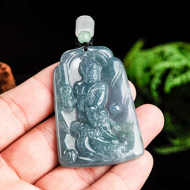 Natural A-grade Jadeite Immovable Mingwang Blue Water Jade Pendant Zodiac Chicken Guardian Goddess Primordial Buddha Jewelry