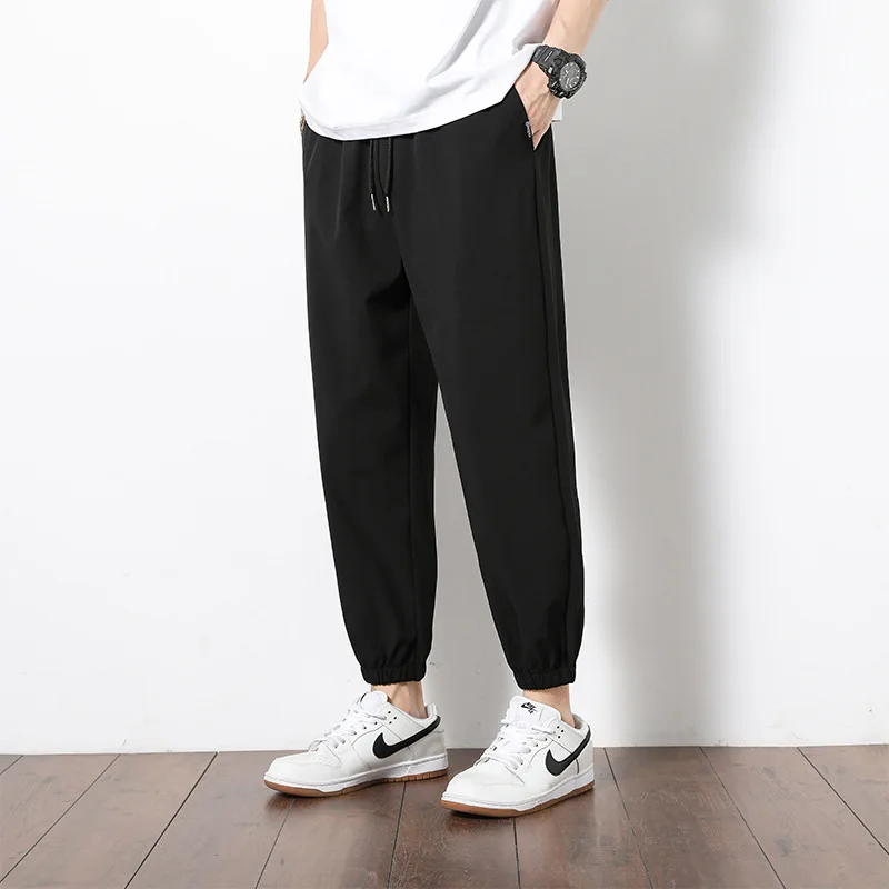 

Black, Light Gray, Dark Gray, Men's Summer Thin Solid Color Bundle Feet Leisure Sweatpants Boys Nine Points Sports Pants