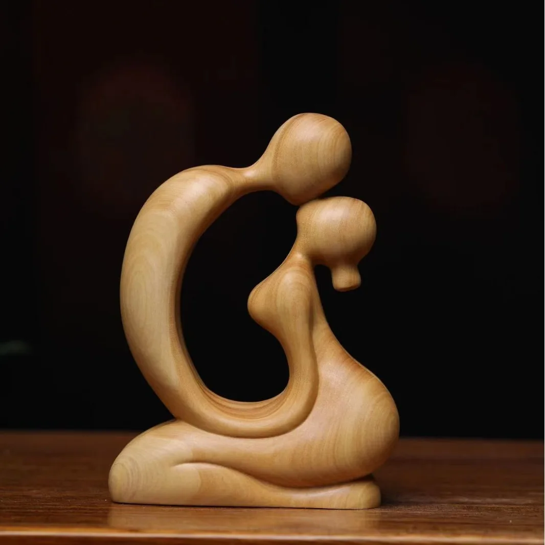 Phaseless couple lobular boxwood wood carving love each other handicraft hand piece solid wood cultural play ornament