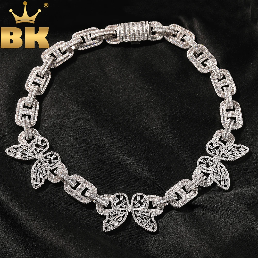 TBTK 16MM Miami Cuban Necklace With 3 Butterflies Iced Out BaguetteCubic Zirconia Luxury Fashion Hiphop Jewelry