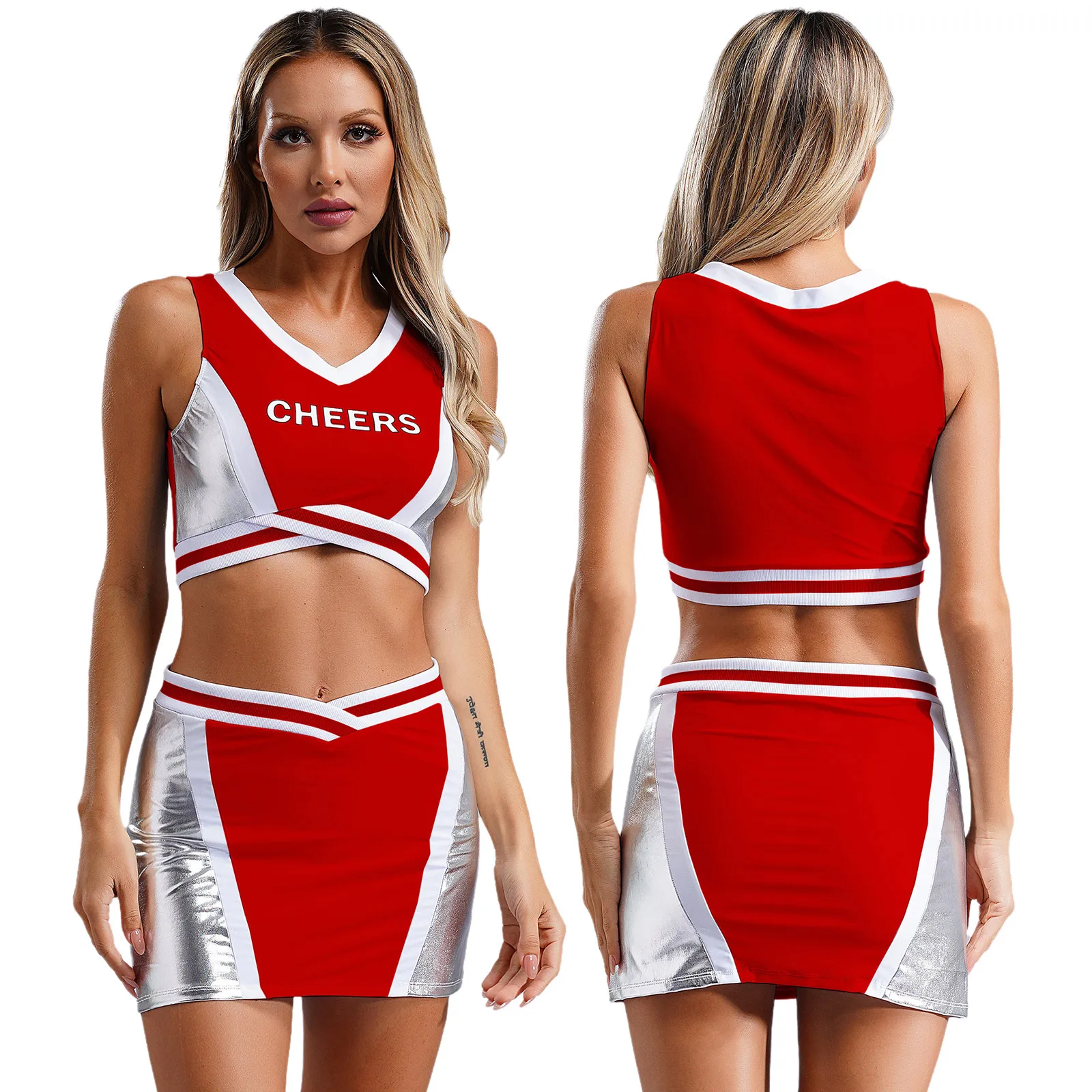 Women Energetic Cheerleading Uniform Ball Game Car Racing Sports Competition Meeting Cheerleader Dance Dress High School Youth