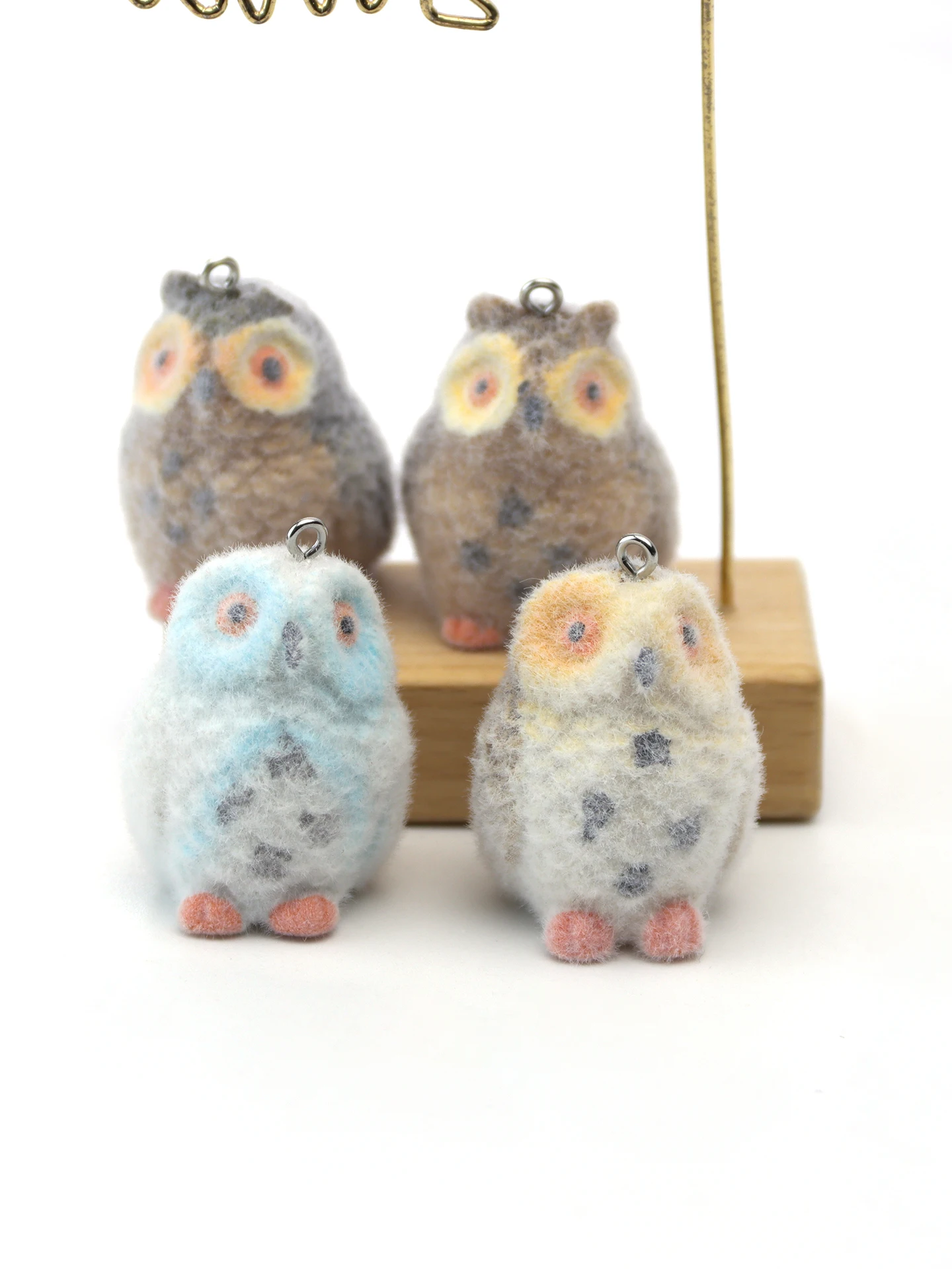 16pcs 3D Flocking Resin Owl Charms Plush Dolls Pendants for Necklace Braceket Earring Making DIY Jewelry Accessories Wholesale