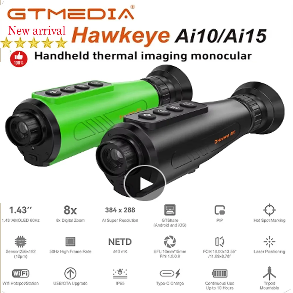 

[Genuine]GTMEDIA AI15 Thermal Imaging Monocular AI Super-resolution384*288Thermal Camera Multiple Scenes IR Night Vision Goggles