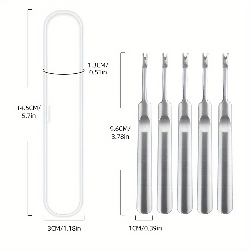 5個入りステンレス製キューティクルトリマーセット、爪と足の爪の端の角質除去、プラスチック製収納ケース付き、ポータブルマニキュアキット
