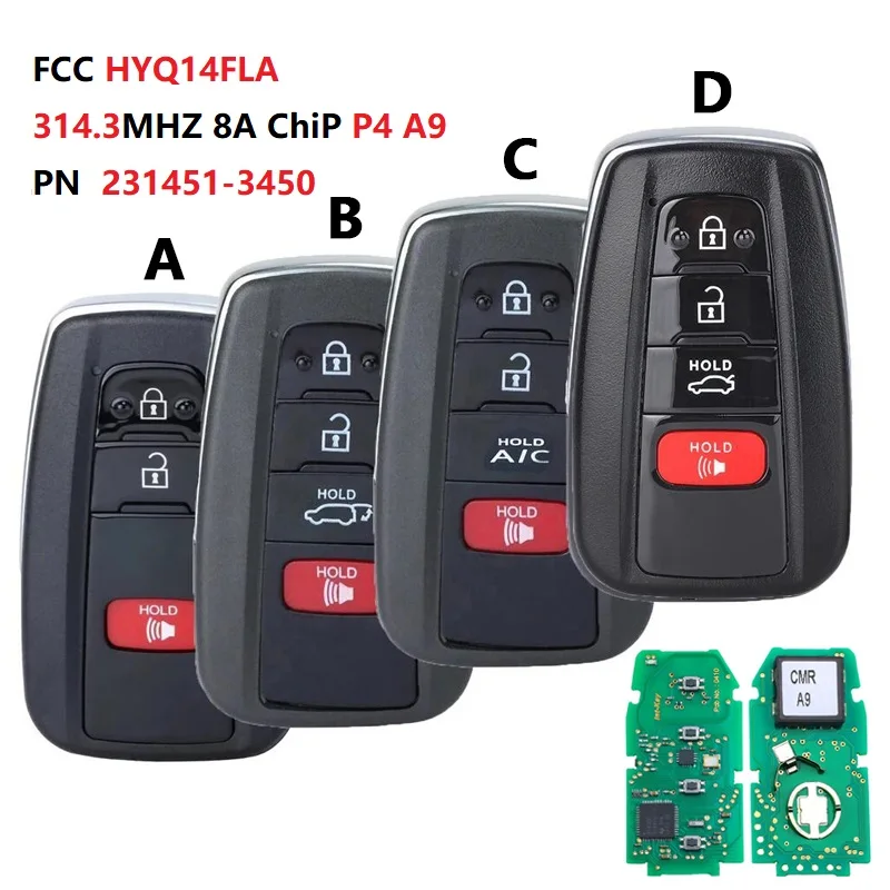 CN007332 FCC HYQ14FLA 314.3MHZ 8A ChiP P4 A9 231451-3450 Smart Remote Key for Toyota Camry Prius Prime 4Runner RAV4 Prius