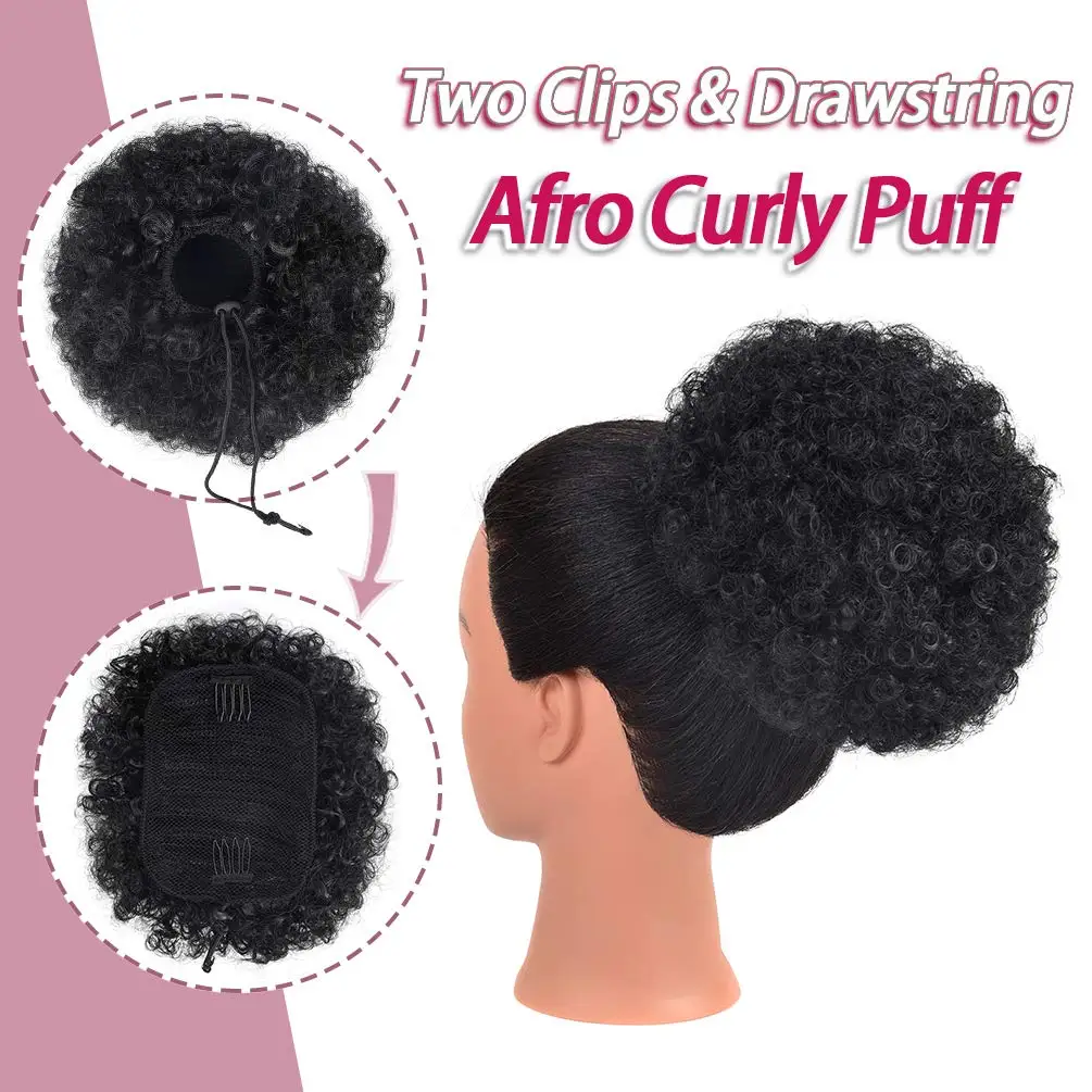 Afro Puff Drawstring Ponytail Synthetic Hair Extension Ombre Honey Colored Blonde Clip On Kinky Drawstring Curly Ponytail