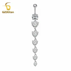 Long Dangled Heart Belly Button Rings 14G Surgical Navel Piercings Hypoallergenic Nombril Ombligo Women Sexy Jewelry Decoration