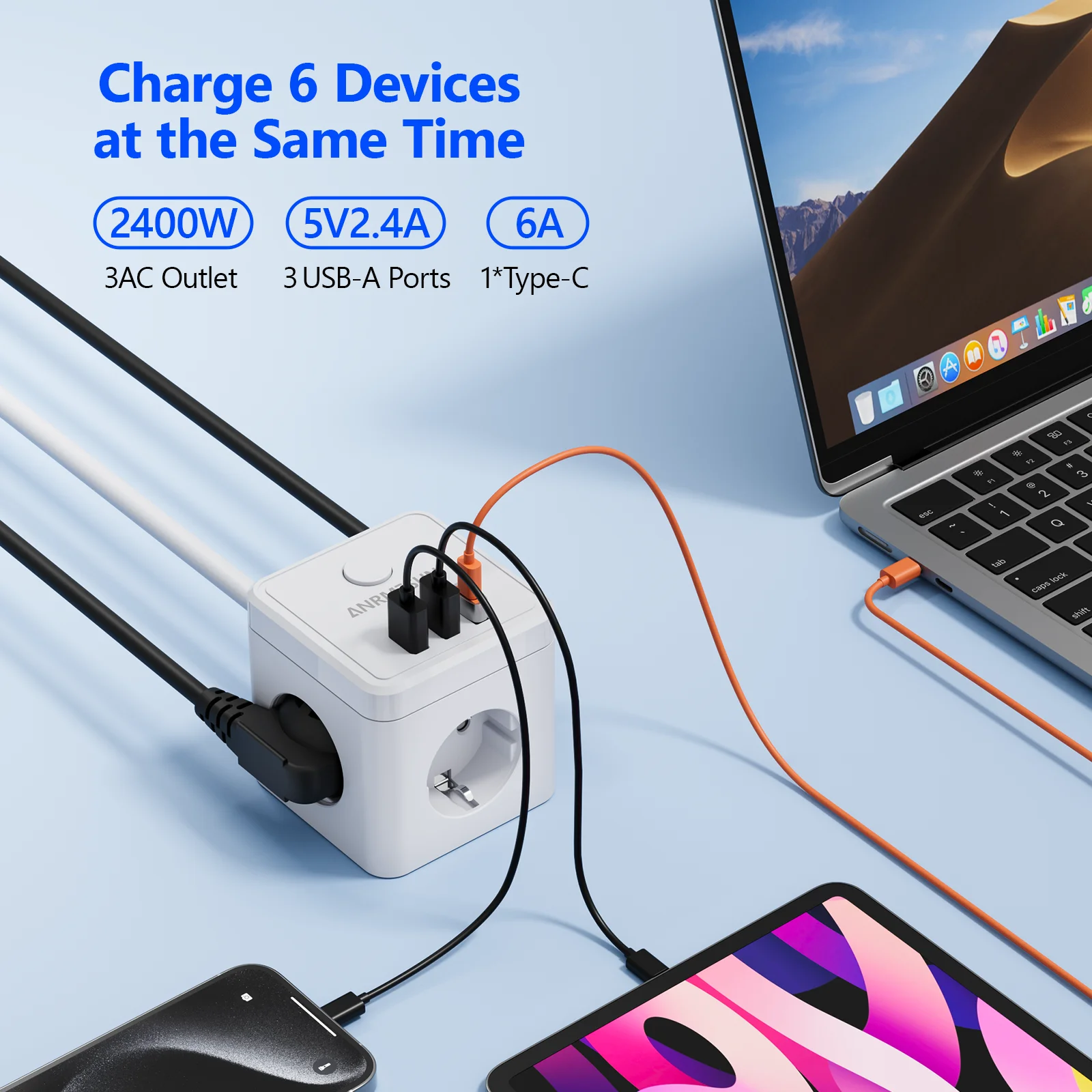 JINGMIN kostka gniazda UE bez kabla 5-kierunkowy adapter gniazda 250 V/16 A, przedłużenie gniazda ściennego do sypialni biuro w domu podróż