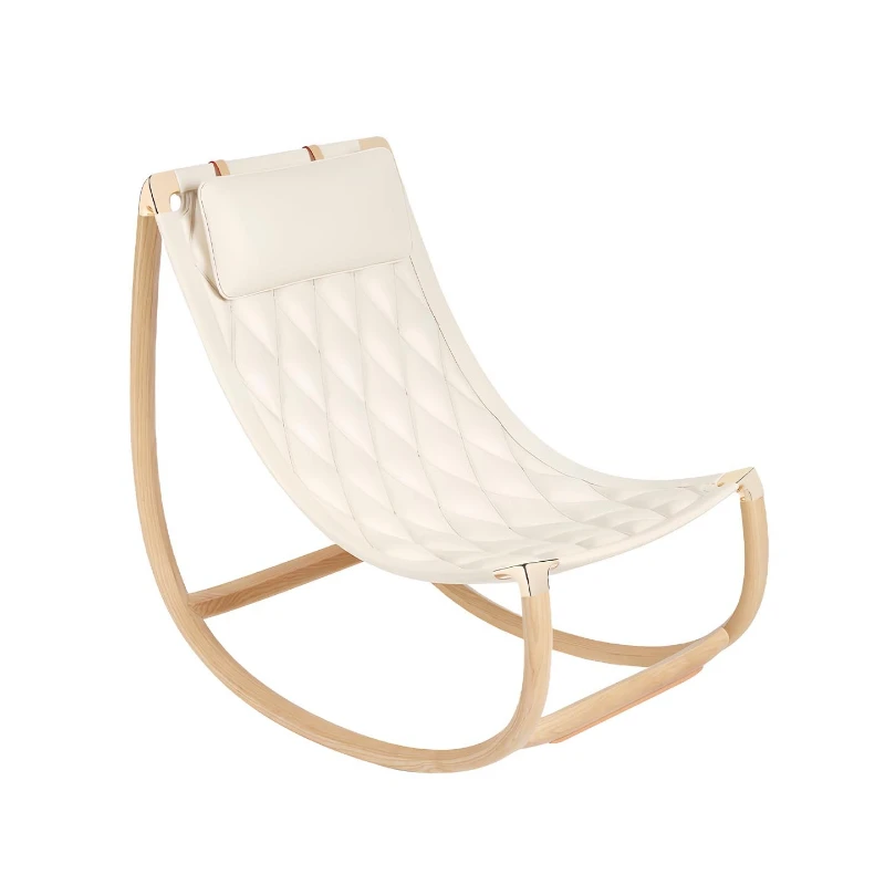 

Villa high-end rocking chair leather living room modern light luxury Italian ash wood lazy lounge