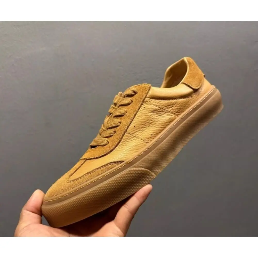 Handcrafted Tan Leather & Suede Classic Sneaker – Superior Craftsmanship, Modern Appeal