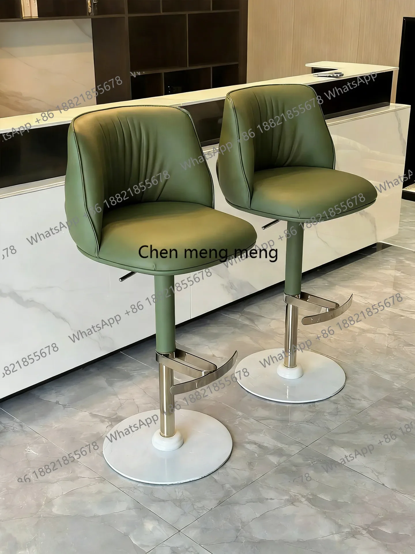 

Great discounts Modern minimalist bar chair lift rotating high chair green leather backrest home designer chair