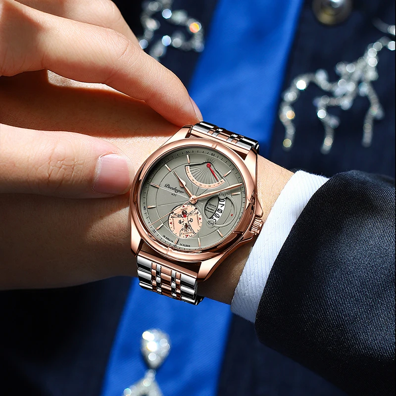 POEDAGAR Rose Gold Wrist Watches For Men Trend Brand Stainless Steel Waterproof Luxury Male Watch Casual Calendar Quartz Clock