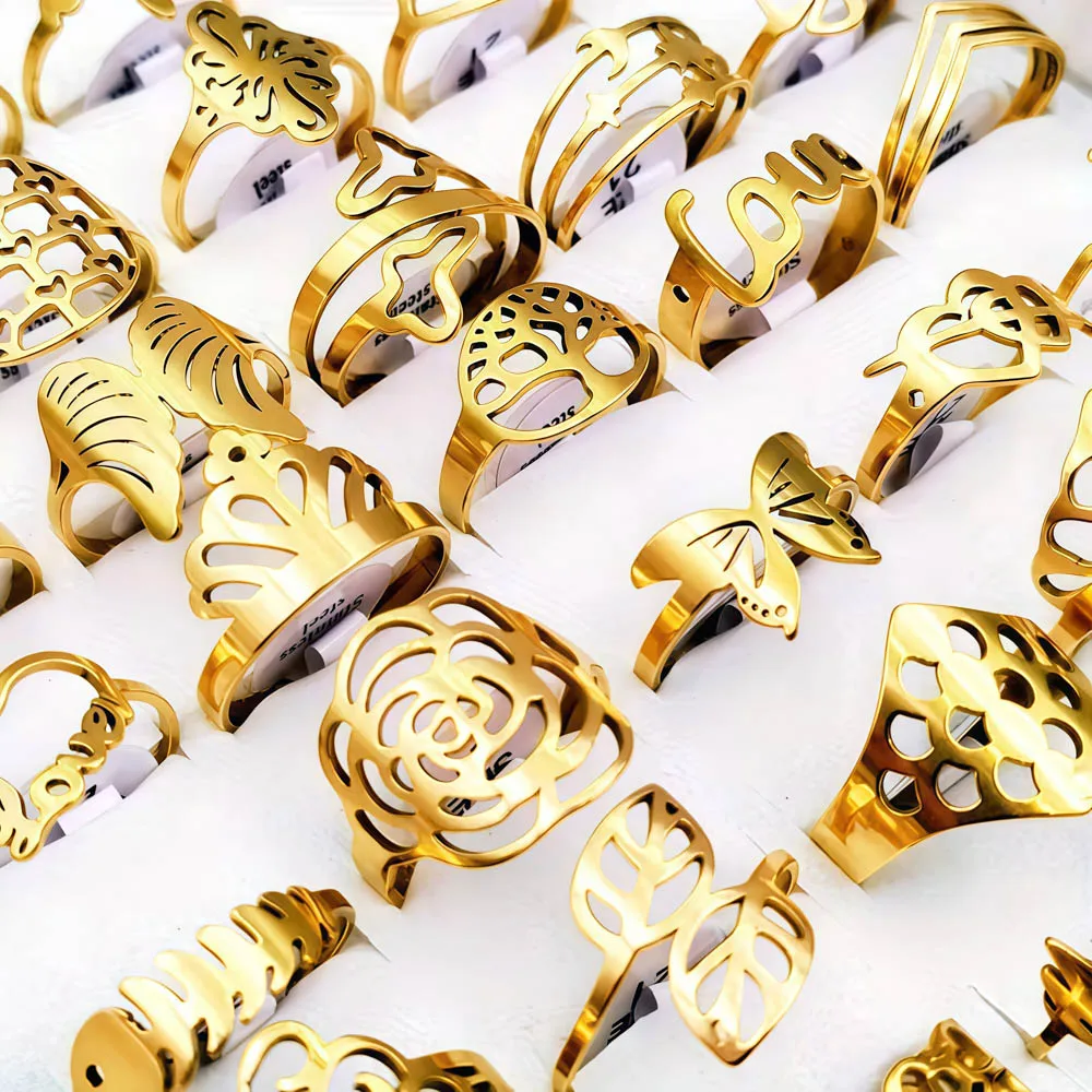 10/20 قطعة/الوحدة الموضة الكلاسيكية سحر متعدد الألوان بسيط الفولاذ المقاوم للصدأ خواتم للنساء الزفاف الحب مزيج نمط مجوهرات هدايا الحفلات #5