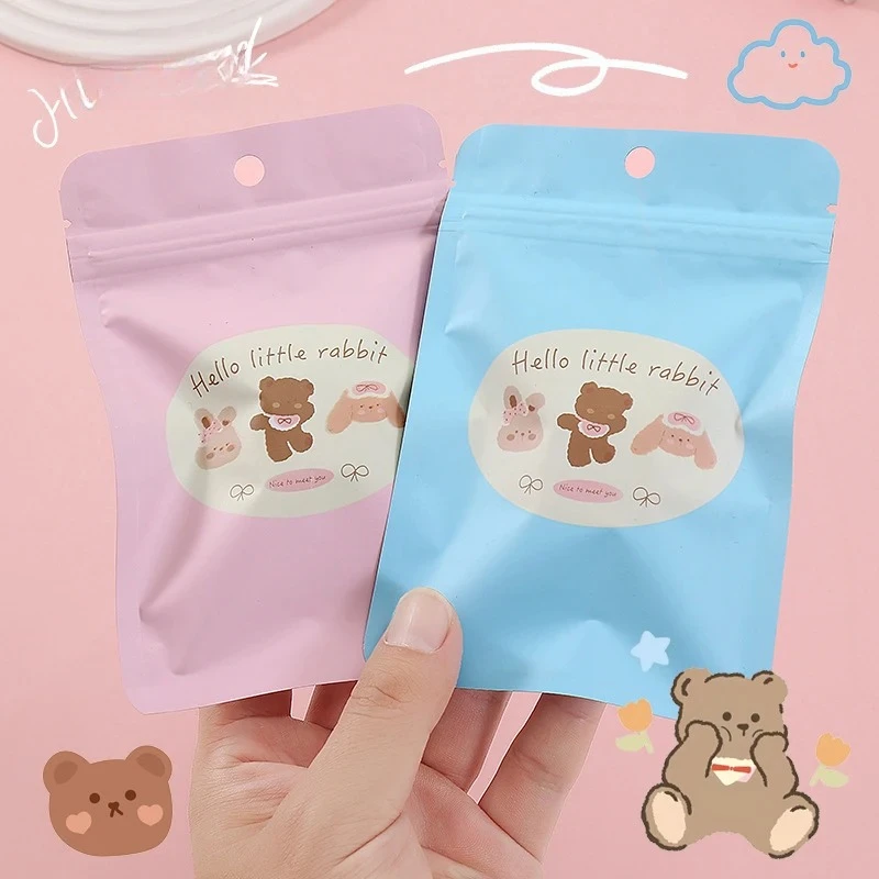 100Pcs Aluminum Foil Cartoon Ziplock Bags With Hang Hole Mini Doll Packaging Storage Handmade Candy Snacks Decoration