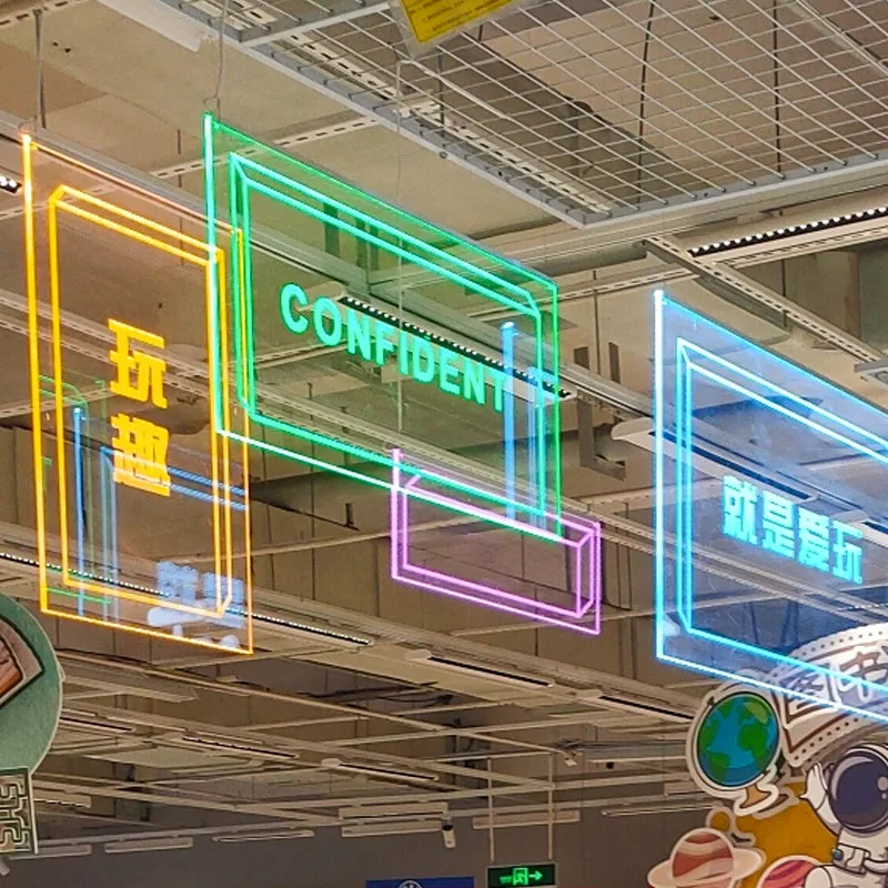 

Shopping Mall LED Luminous Acrylic Chandelier Ins Beauty Decoration Background Sign Light Guide Engraving Sign Customization