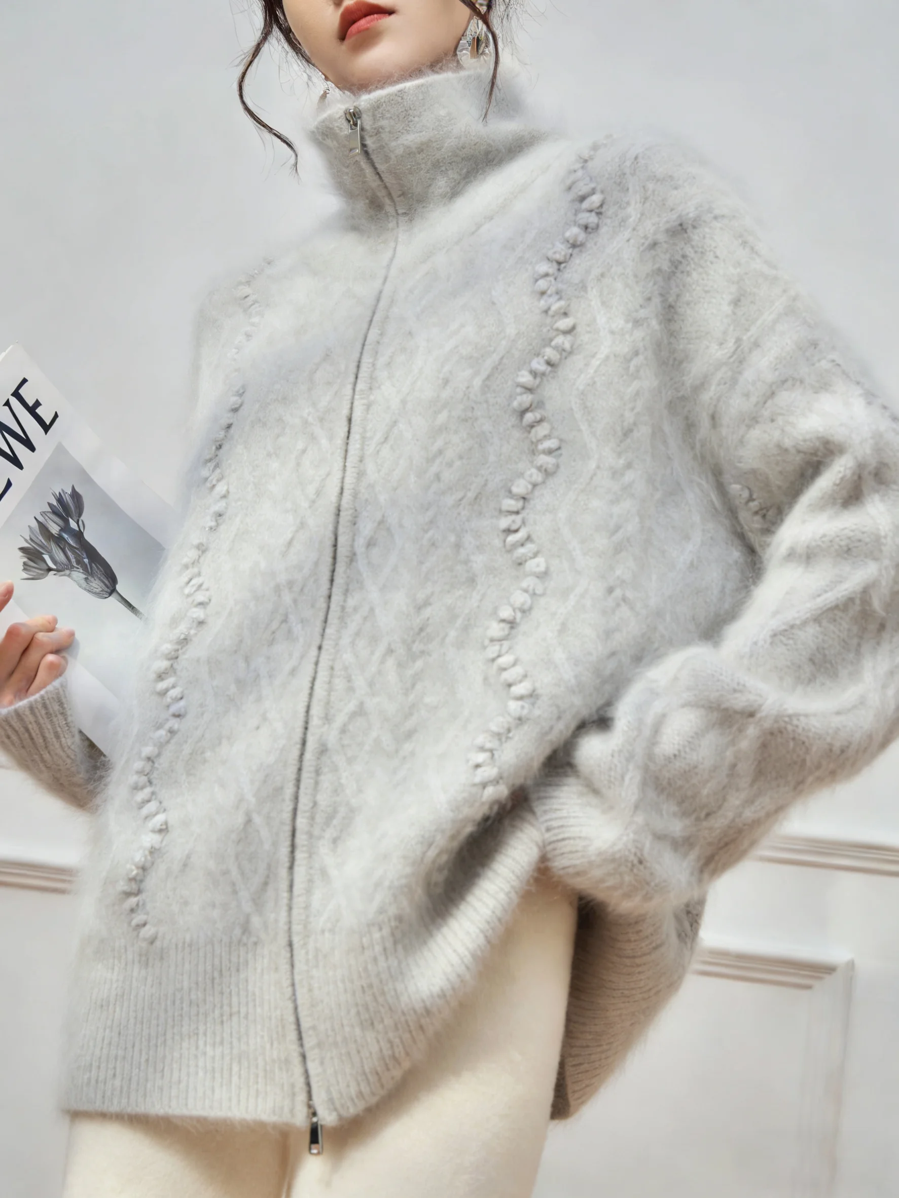 

Женский вязаный свитер на молнии с воротником-стойкой, повседневный теплый топ с длинными рукавами для офиса и на каждый день, тренд 2026 года